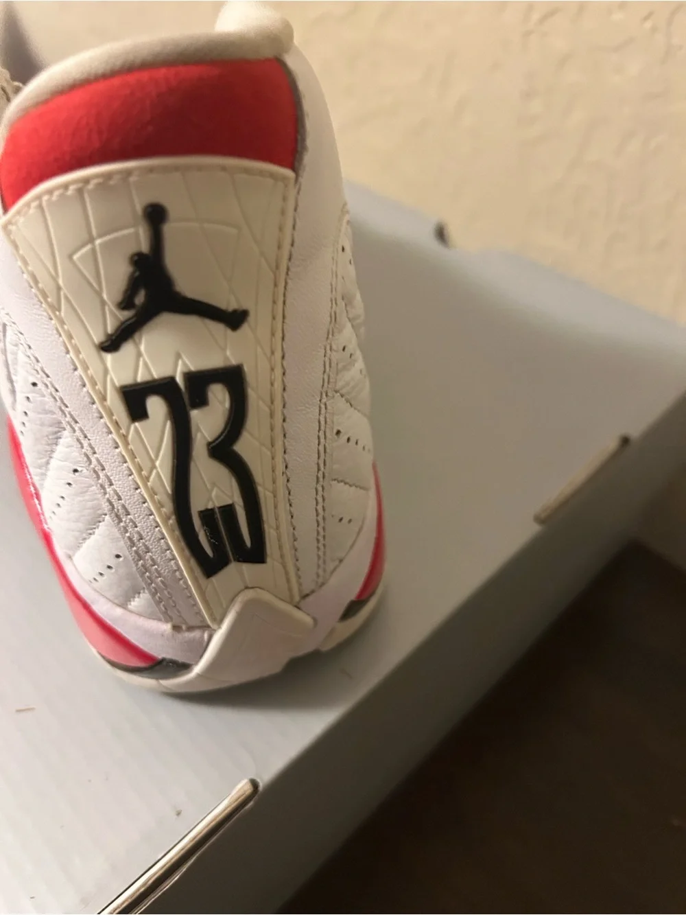 Jordan White and Red Retro Low-Top Basketball Shoe